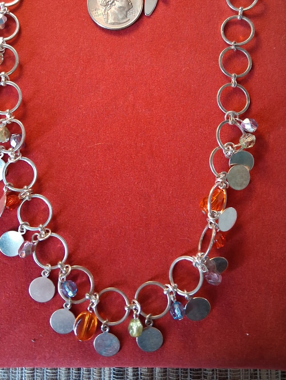 Vintage Necklace/Bracelet Set with Multi Color Crystal Beads and Metallic Disc